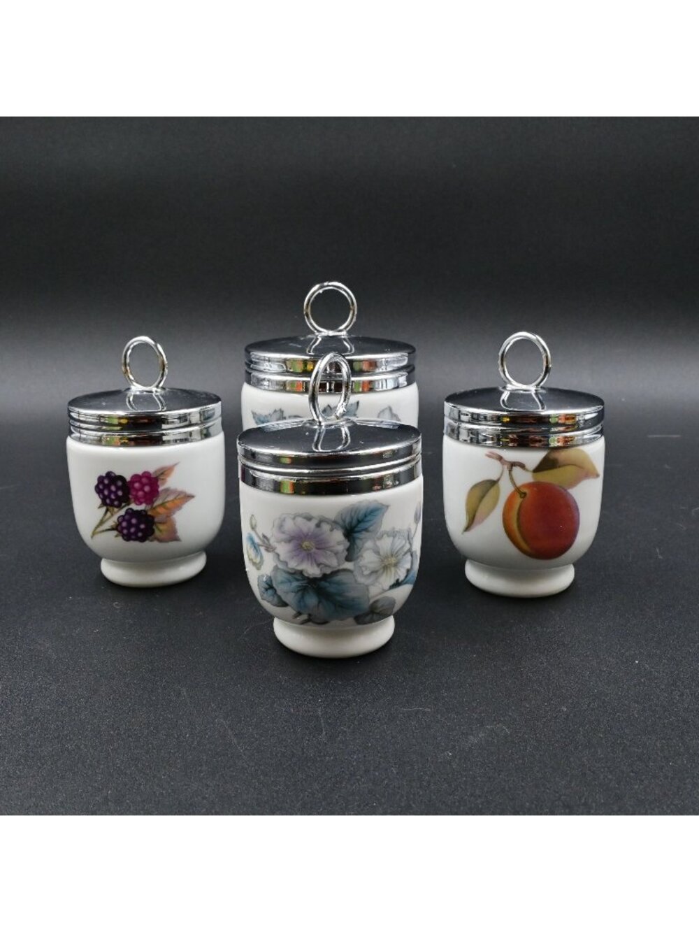 Royal Worcester Egg Coddlers Set of 4 Vintage Porcelain Cookers Mixed Patterns
